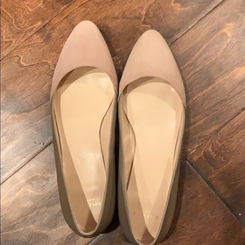 Nude suede and leather flats